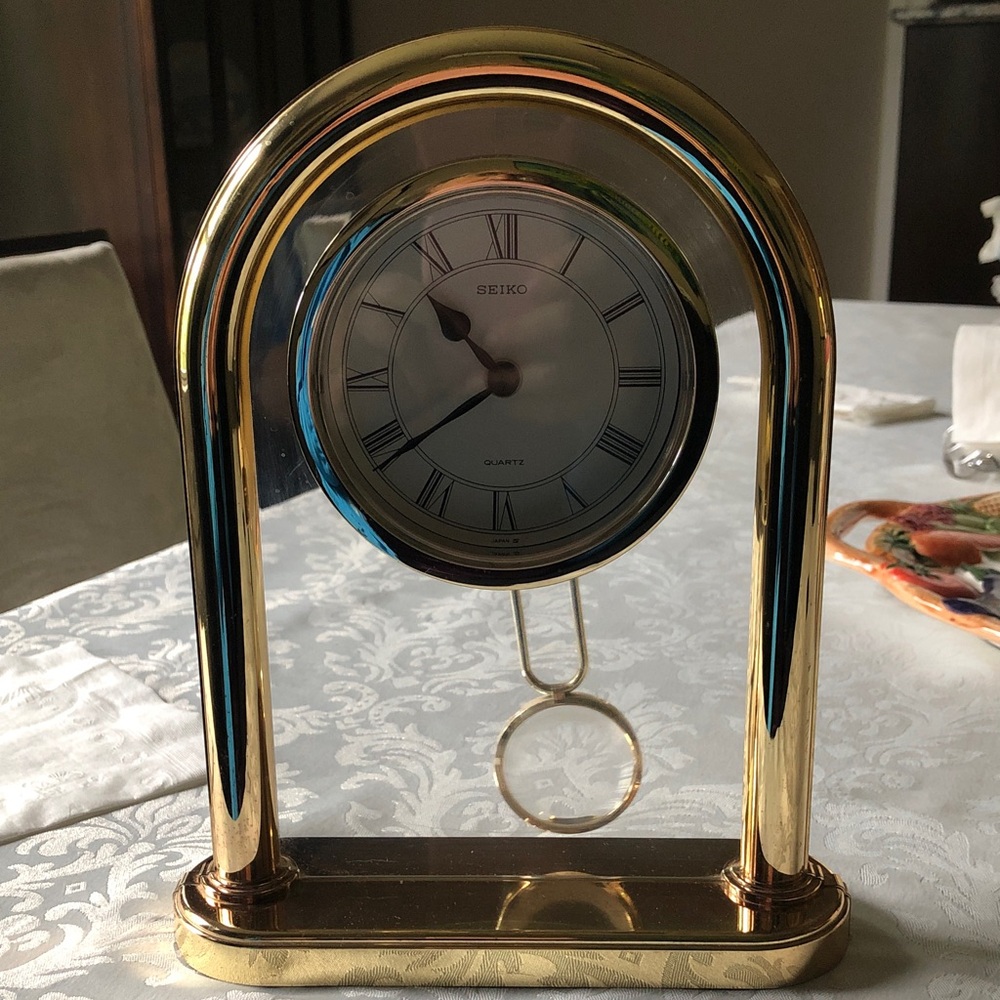 Seiko Gold and White Mantel Clock with Roman Dial